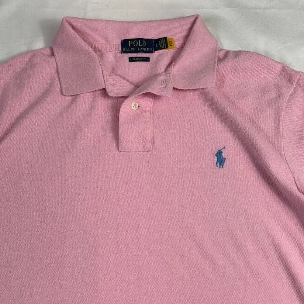 Polo Ralph Lauren Shirt L Classic Fit Pink Blue Pony Logo Casual Rugby Men's
